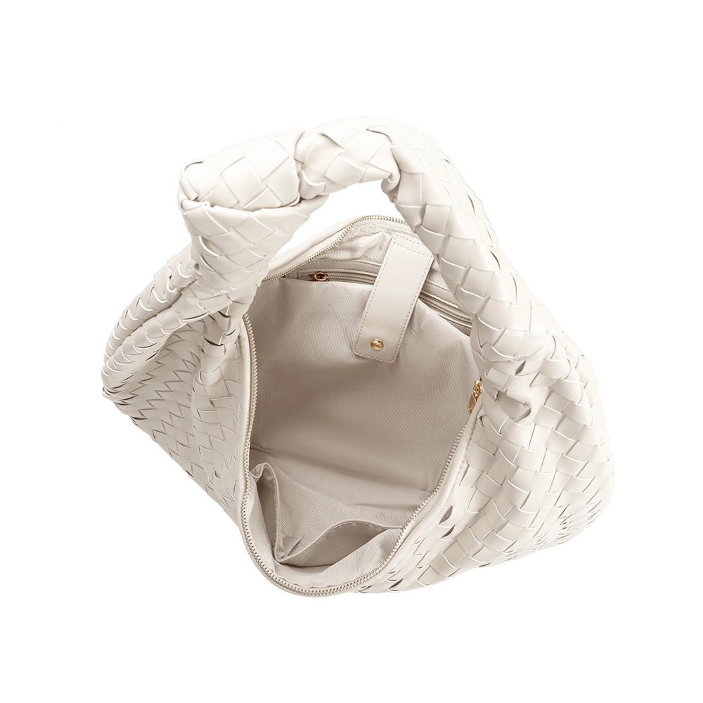 Bridget XL Knot Woven Hobo Bag in White, - shopdyi.com