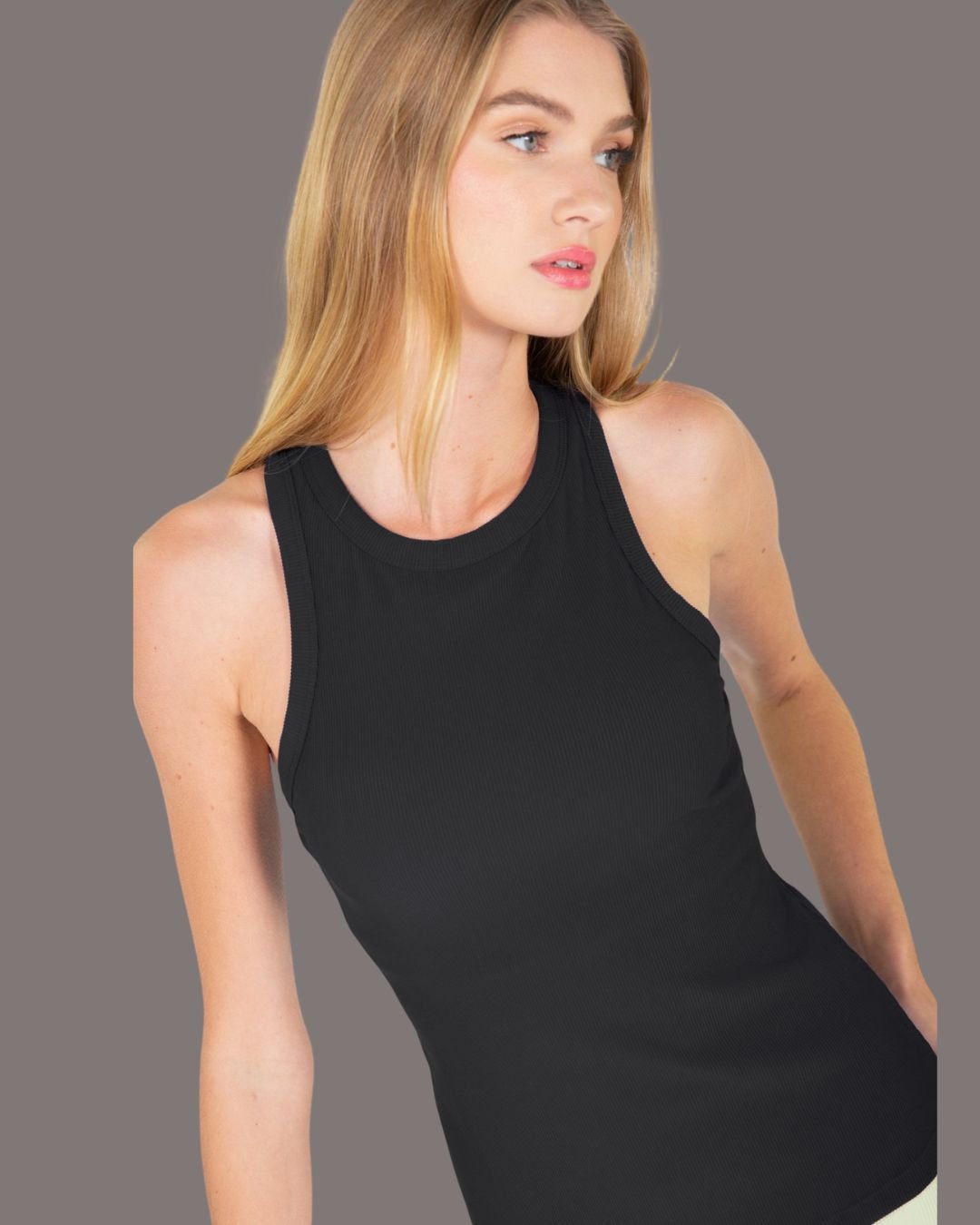 Active Ribbed Tank Top with Shelf Bra in Black