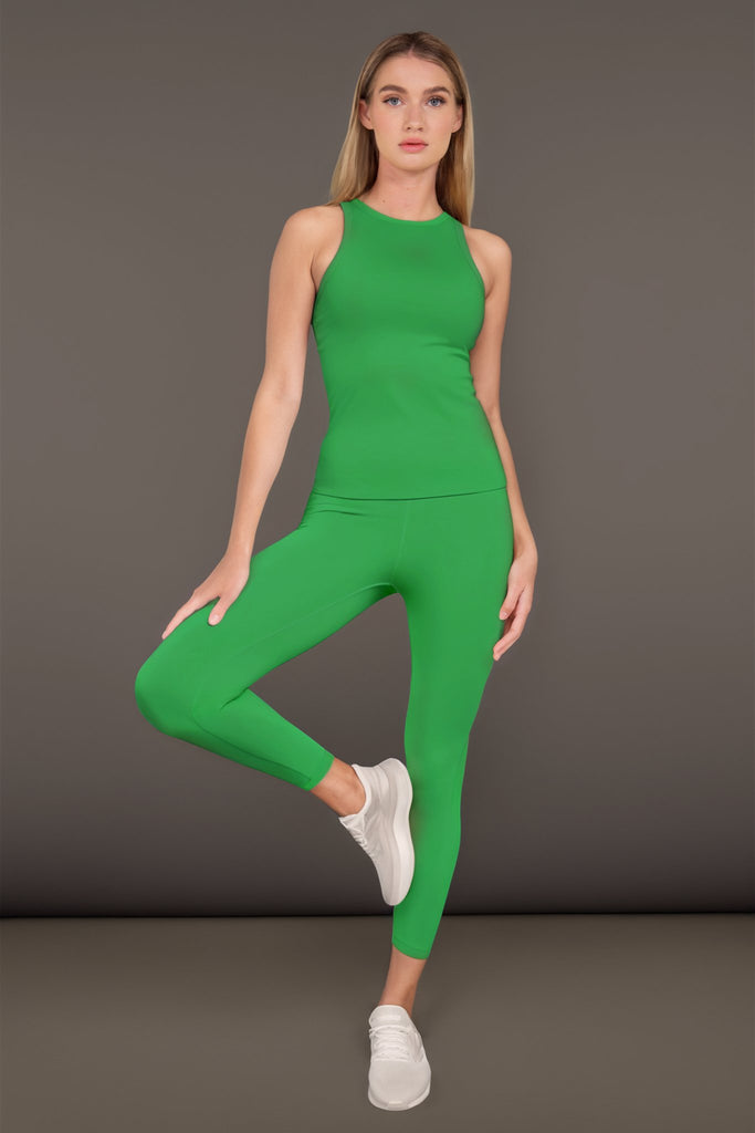 Active Ribbed Tank Top with Shelf Bra in Kelly Green, - shopdyi.com