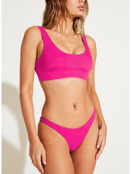 Sienna Tank Ribbed Swim Top in Zinnia Hot Pink, - shopdyi.com
