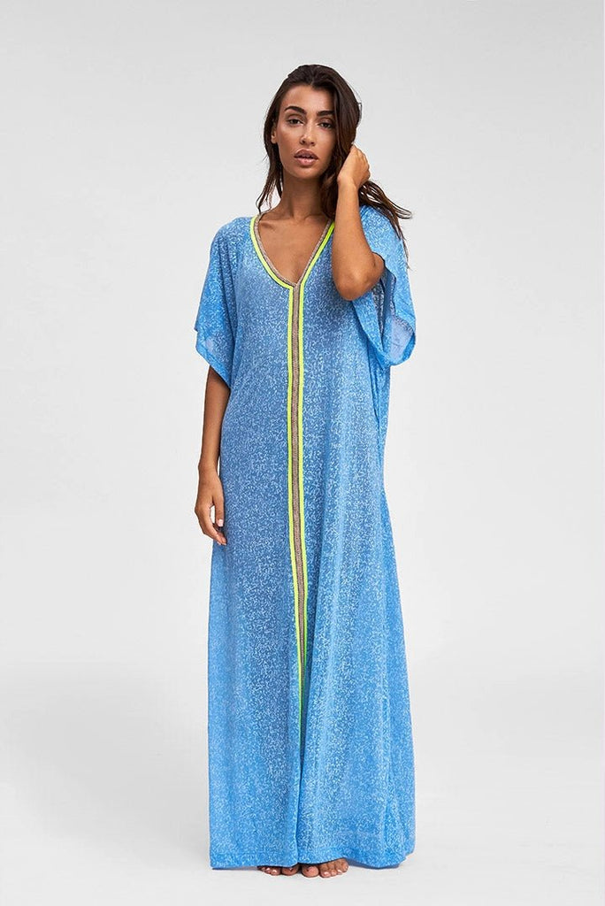 Swim Cover Up Inca Abaya- in Blue and Lime, - shopdyi.com